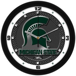 MpDirect - Michigan State Spartans 11.5'' Suntime Premium Glass Face Carbon Fiber Wall Clock - Multicolor