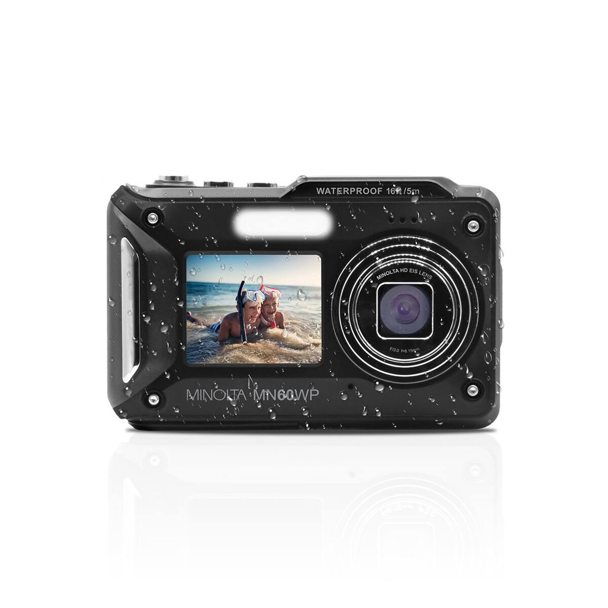 WATERPROOF 16ft/5m  
HD EIS MINOLTA LENS  
FOOD M. ST  
MINOLTA MN60WP