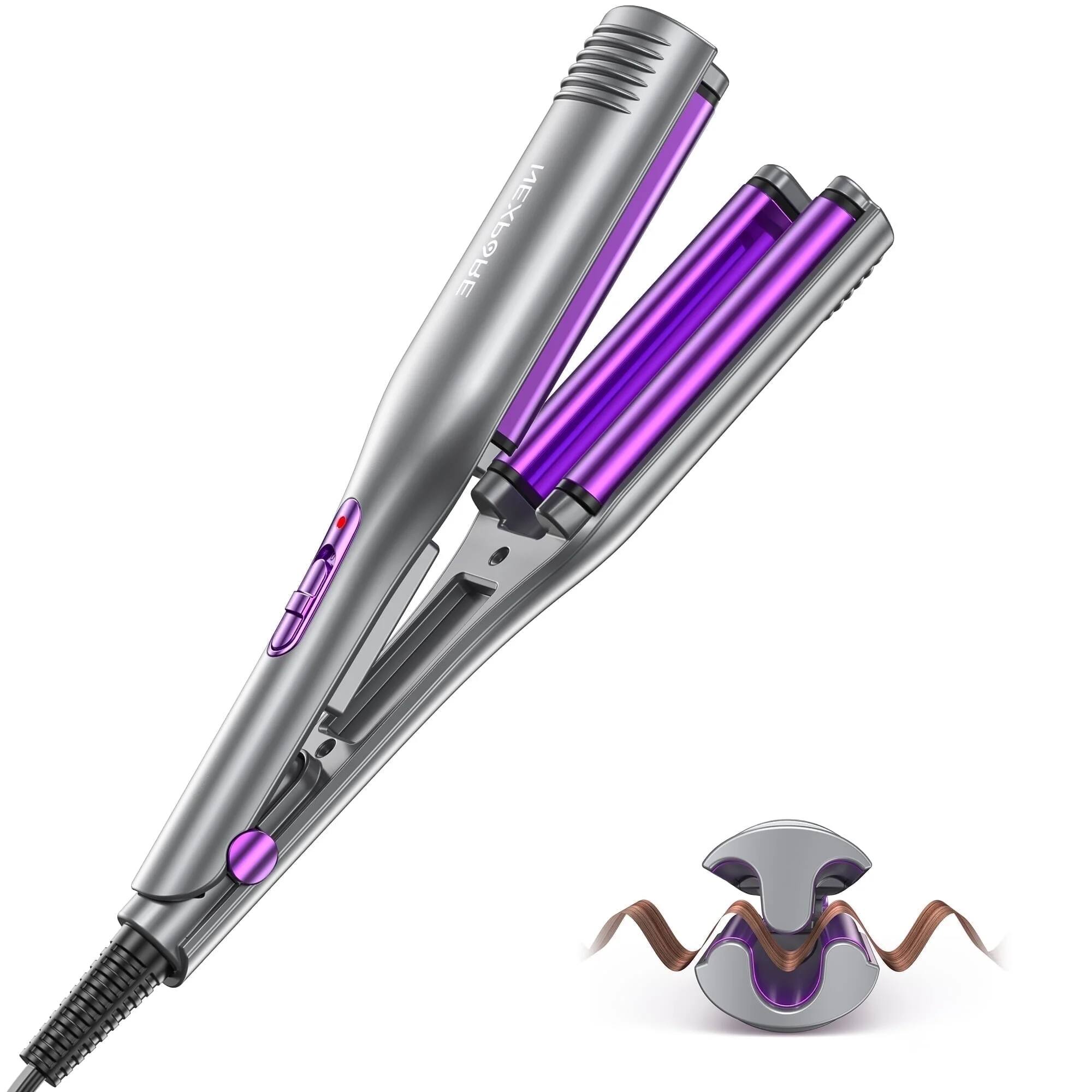 NEXPURE - Curling Iron, Ionic Hair Crimper Tool, Hair Curler Waver Curling Wand with Ceramic 3 Barrel, Fast Heating, Purple, 0.8In