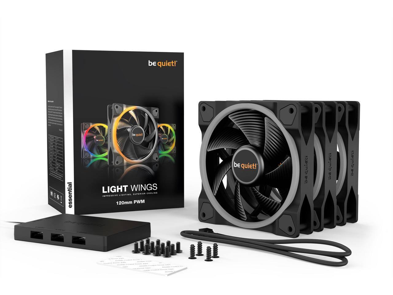 be quiet!  
essential LIGHT WINGS  
SUPERIOR COOLING  
IMPRESSIVE LIGHTING  
120mm PWM  

be quiet!  
quiet 3  
quieti 3  
quiesi 3
