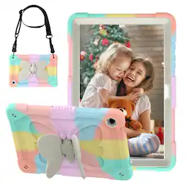 Dteck - for Samsung Galaxy Tab A11 Plus/A9+11 Inch Tablet Case, Kids-Friendly Butterfly Stand with Shoulder Strap - Rainbow