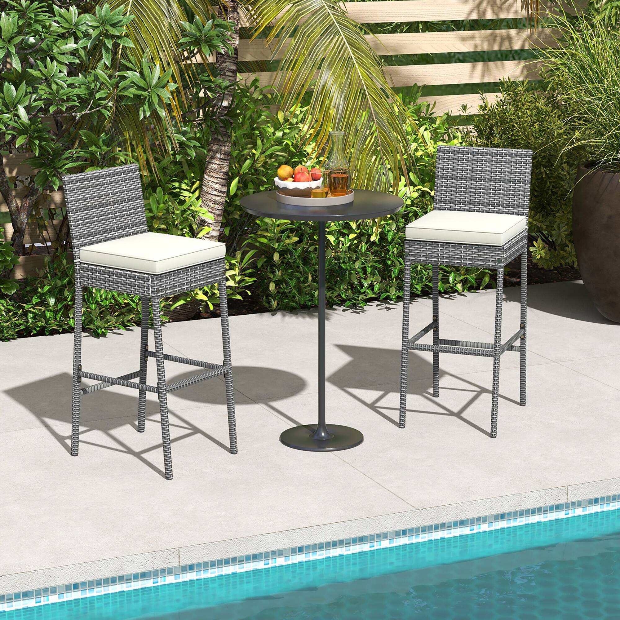 Alt View 1. Gymax - Gymax 2 PCS Patio Wicker Barstools Bar Height Chairs W/ Cushions Backyard Off White - Gray.