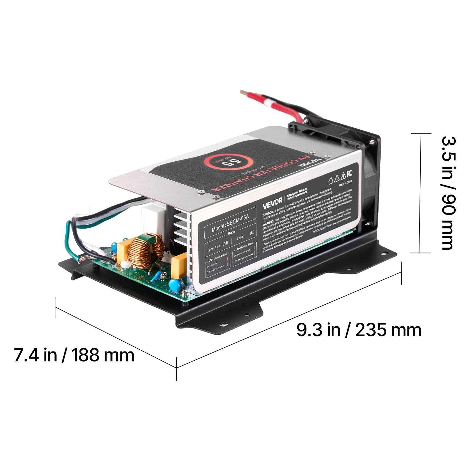 55 no VEVOR RV ONE ALL IN CONVERTER CHARGER Altable Antable VEVOR De BIT AT CAUTION Rumov gener makes Model: SBCM-55A Mode Lithion - Lead-Roid

3.5 in / 90 mm
7.4 in / 188 mm
9.3 in / 235 mm
