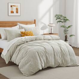 Peace Nest - Jacquard Cotton Linen Blend Duvet Cover Set, 3 Piece Bedding Set with Pillow Shams, Twin - Grid