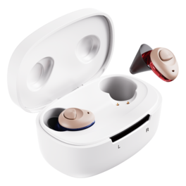 Ceretone - Torch OTC Hearing Aids – Rechargeable, Wind Noise Reduction, 5 Preset Programs, Lightweight Design - The left is blue.The right is red.