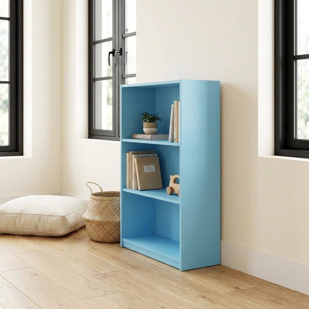 Alt View 2. FurniFact - Light Blue 3-Tier Adjustable Shelf Bookcase with Wooden Construction - Light Blue.
