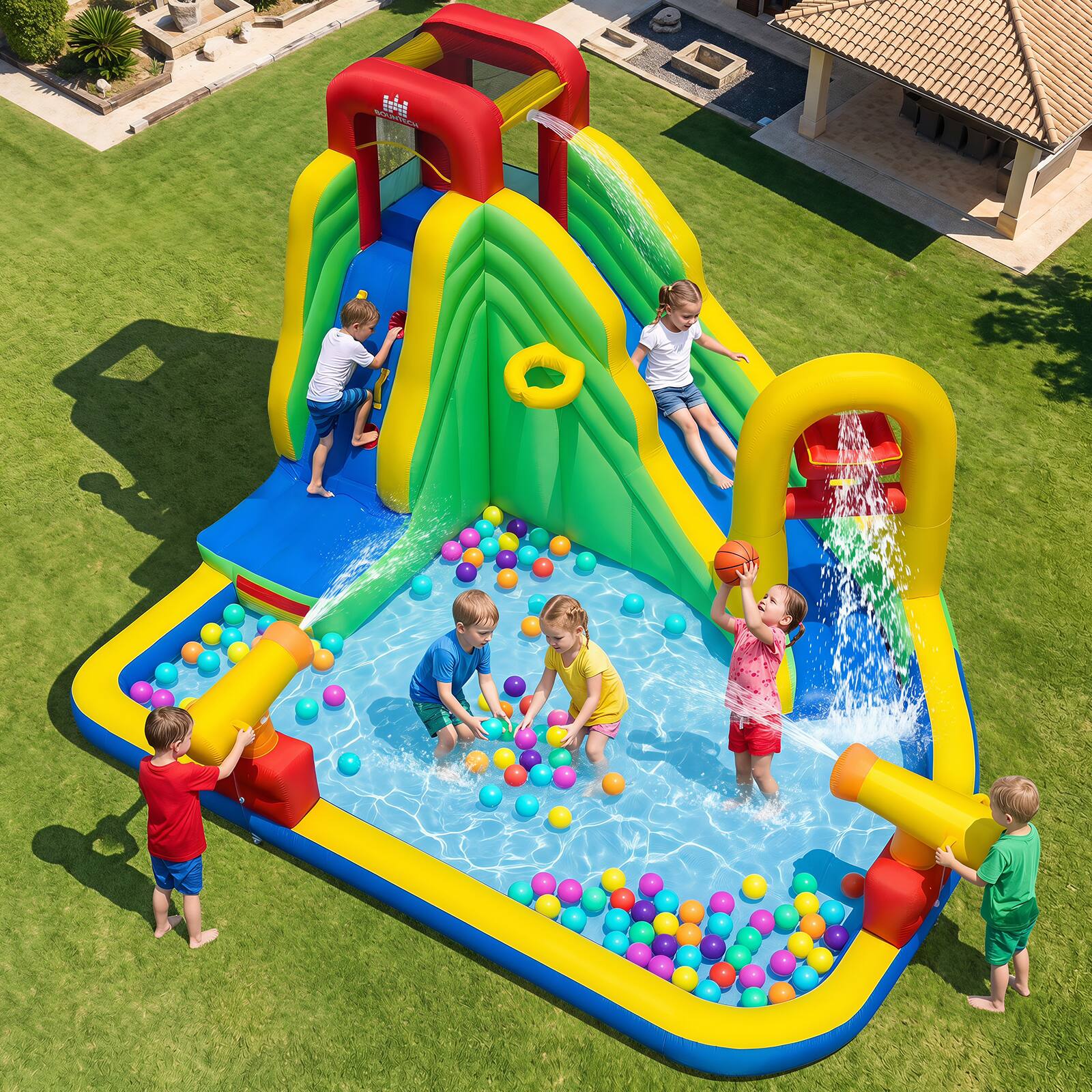 Alt View 1. Costway - Inflatable Water Slide 6-in-1 Outdoor Water Park Splash Pool without Blower - Multicolor.