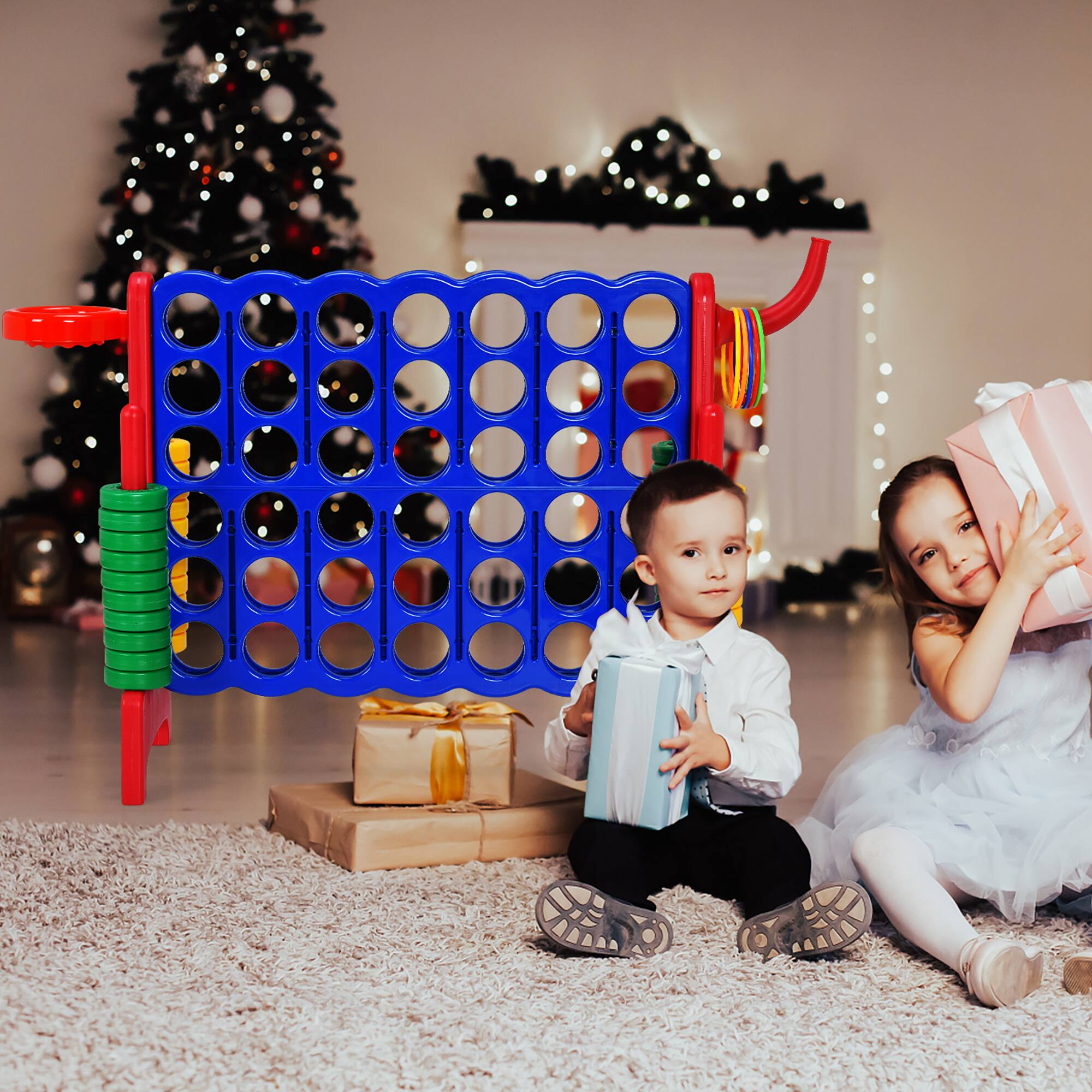 Alt View 3. Costway - Costway 4-in-A Row Giant Game Set w/Basketball Hoop for Family - Red.