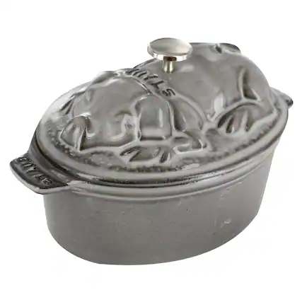 Front. Staub - Staub Cast Iron 1-qt Pig Cocotte - Graphite Grey - Graphite Grey.