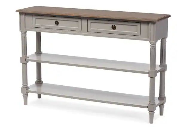 Front. Baxton Studio - Edouard French Provincial Style Distressed Two-tone 2-drawer Console Table - White/Light Brown.
