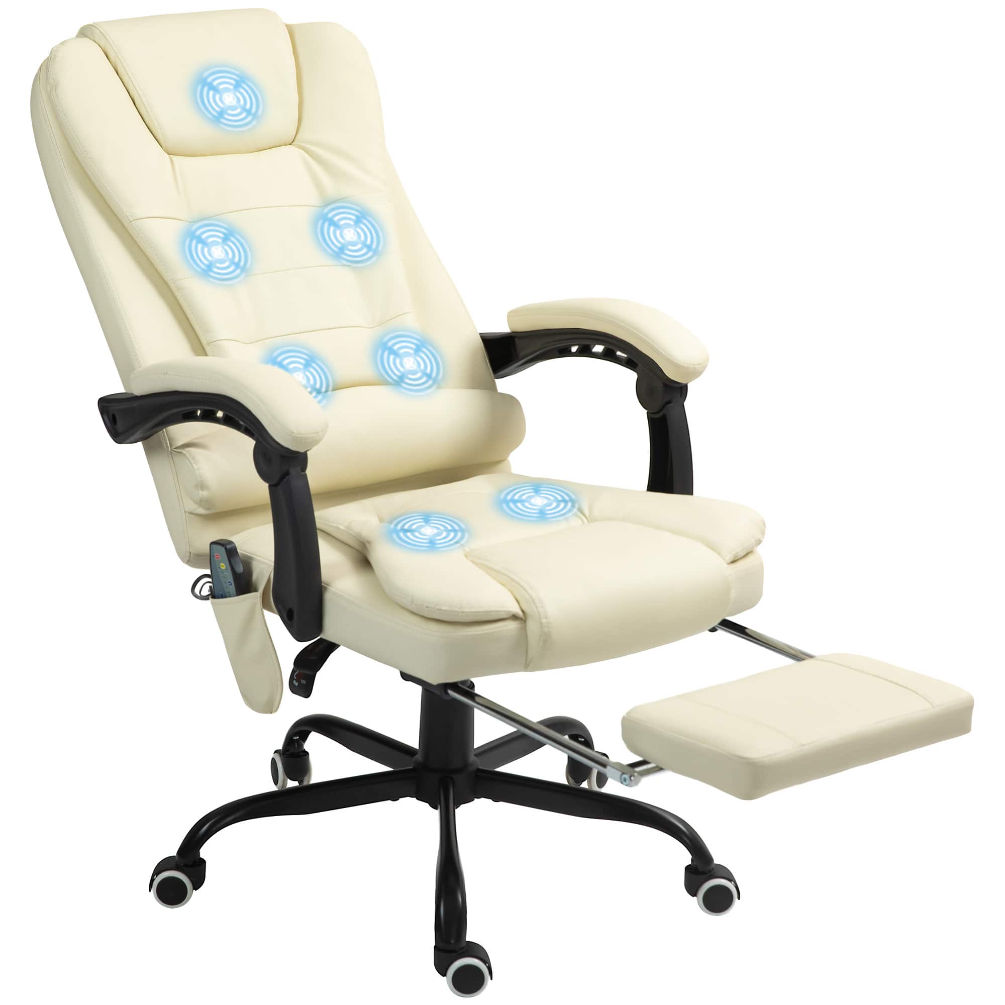 Front. APRILSOUL - Office Chair with Footrest 7 Vibrating Motors Wired Remote Adjustable Height Recline Up to 155° Full Support - Cream White.