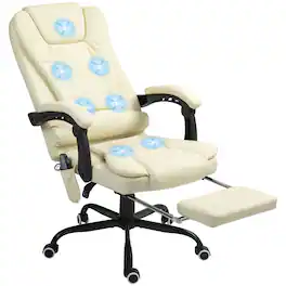 Vinsetto - 7-Point Vibrating Massage Office Chair, High Back Computer Chair with Lumbar Support, Footrest, Reclining Back - Cream White