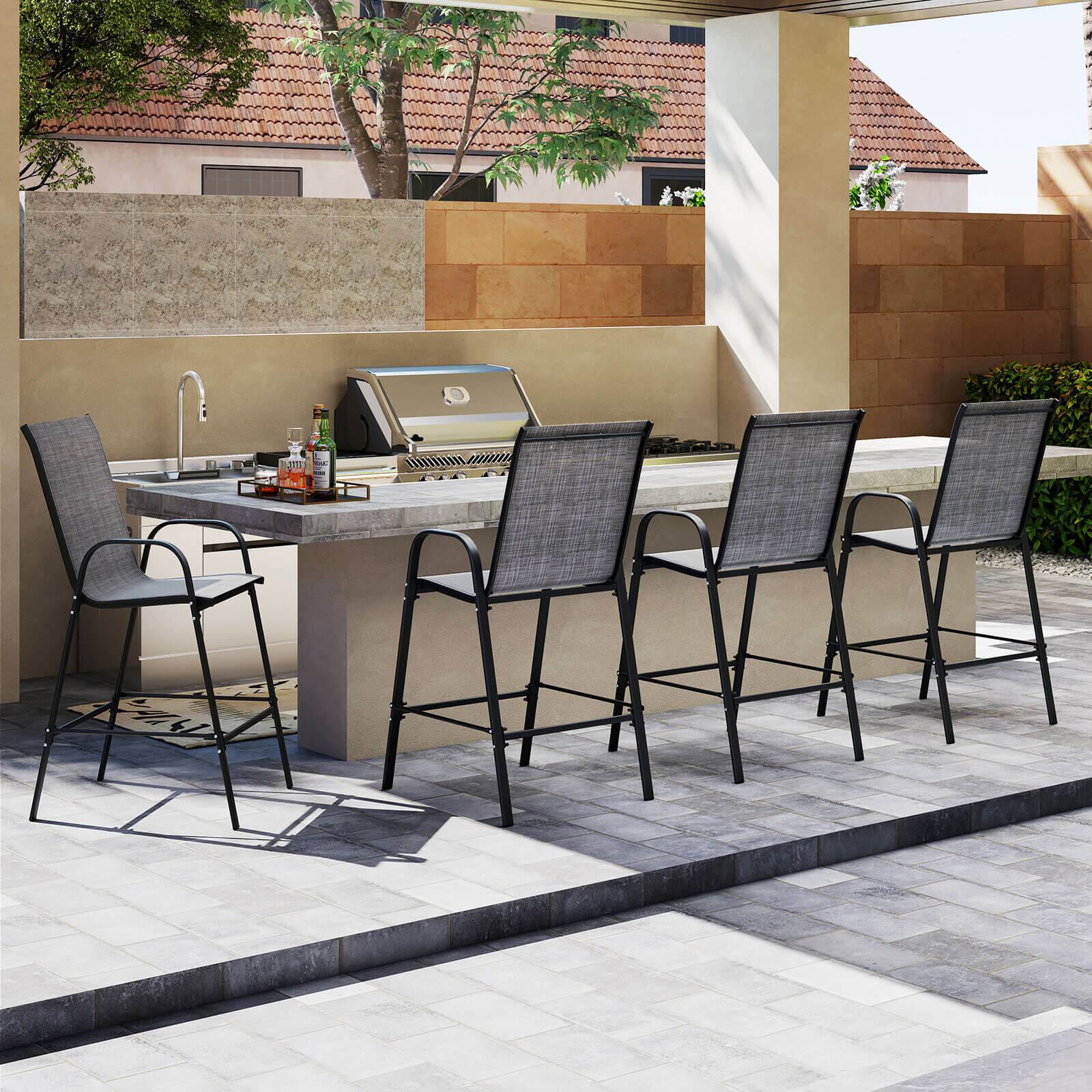 Alt View 5. Costway - Costway 2 PCS Outdoor Bar Stools 29" Fabric Bar Height Stools with Armrests & Footrest - Gray.