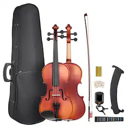 Glintex - Violin 4/4 Full Size for Adults Beginners Student Set with Bow Case Shoulder Rest Bridge Rosin Extra Strings