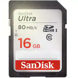 SANDISK - Ultra 16GB Class 10 SDHC UHS-I Memory Card up to 80MB/s SDSDUNC-016G-GN6IN