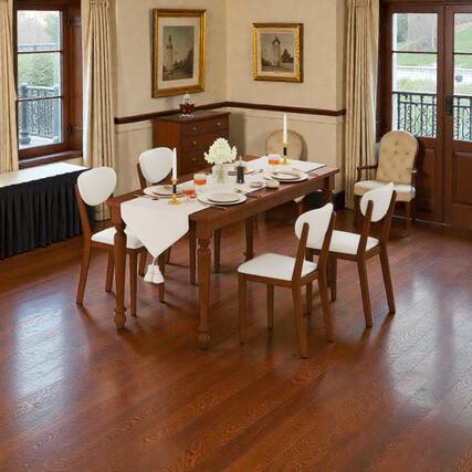 Front. Hivvago - Four-Piece Sherpa Dining Chair Set Featuring Durable Rubber Wood Bases - Walnut, White.