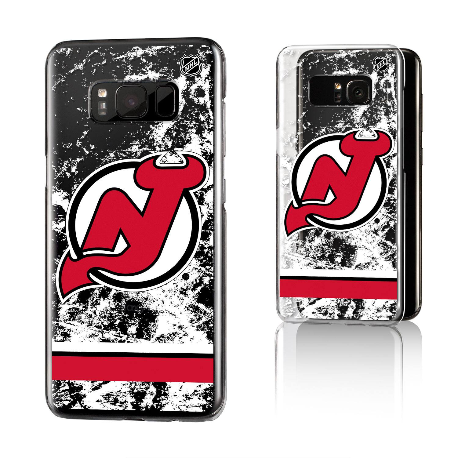 Alt View 1. Keyscaper - New Jersey Devils Galaxy Stripe Clear Ice Case - S23 - Multicolor.