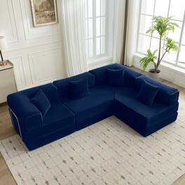Brick Attic - 170 Inch Oversized Convertible Modular Sofa Bed with Double Cushions Deep Seat Floor Couch for Family Room - Navy blue