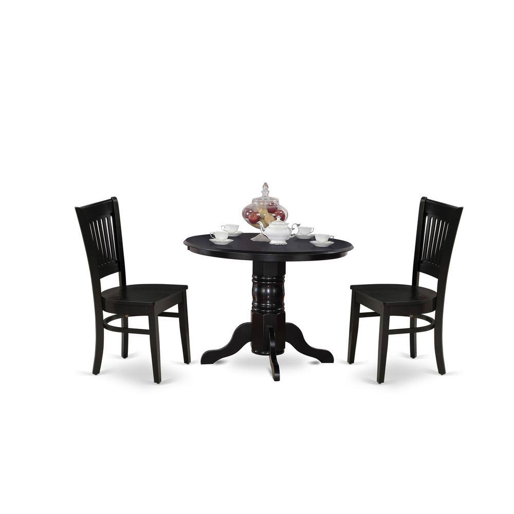 Angle. East West Furniture - East West Furniture - SHVA3-BLK-W - 3-Piece Modern Dining Table Set- 2 Modern Chair and Kitchen Dining Table - Wooden - Black.