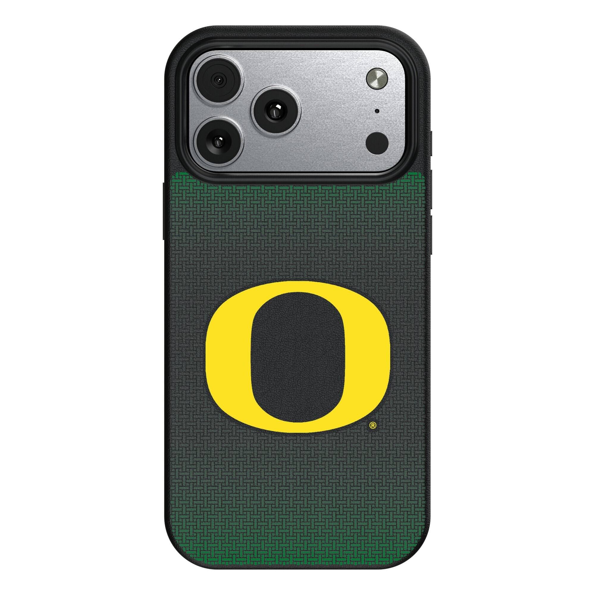 Front. Keyscaper - Oregon Ducks Linen Logo iPhone Magnetic Bump Case - 17 Pro Max - Black.