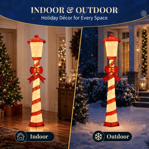 Winado - 2PCS 5FT Christmas Lamp Post with Bowknot, Pre-lit Lights for Indoor Outdoor Porch Lawn Yard Holiday Displays Decoration - Red & White