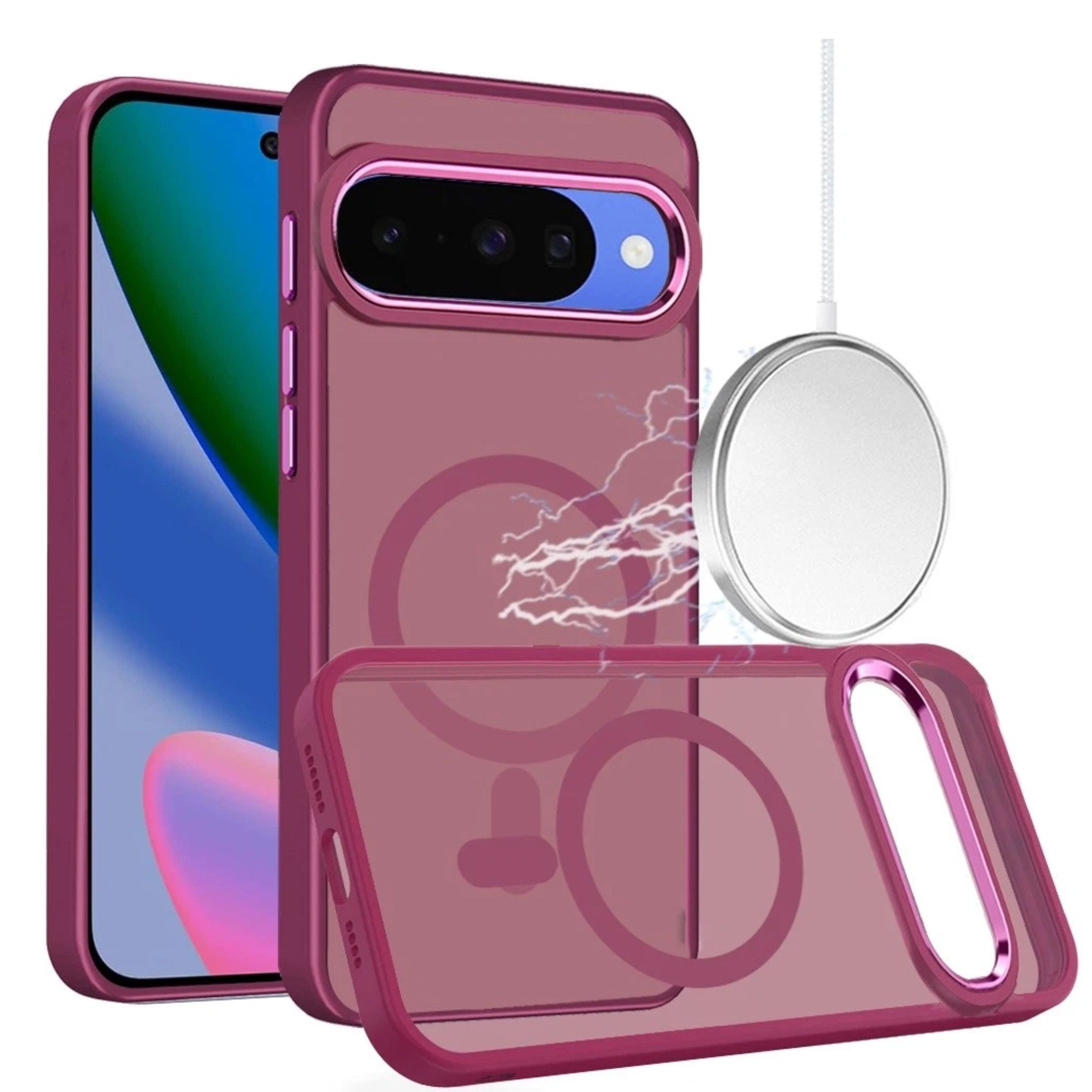 Kitcheniva - Luxury Case Magnetic Ring With Metal Buttons Plus Tempered Glass For Google Pixel 11/11 Pro - Burgundy price history on PriceWatchPro
