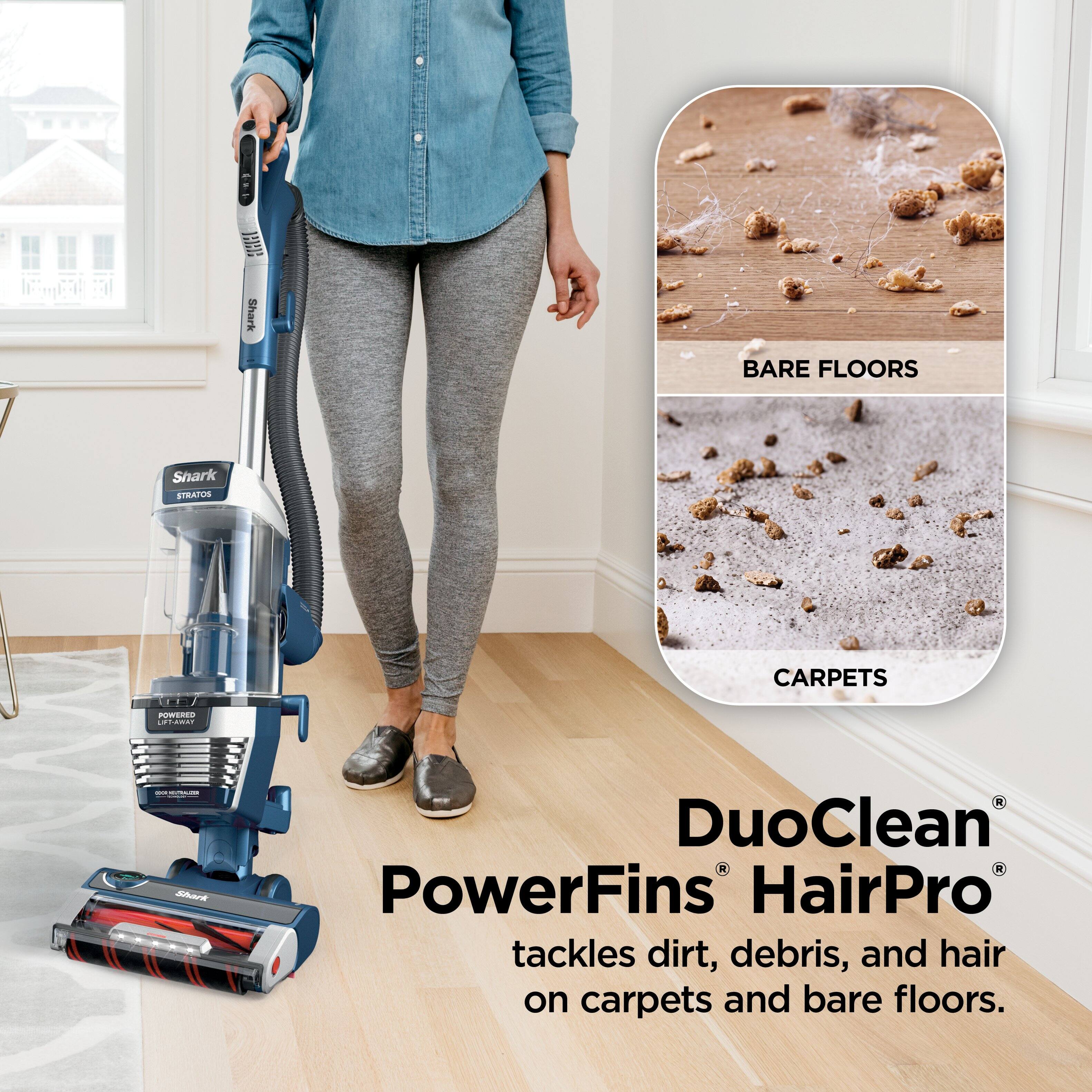 Shark Stratos Upright Vacuum with DuoClean PowerFins HairPro, Self ...