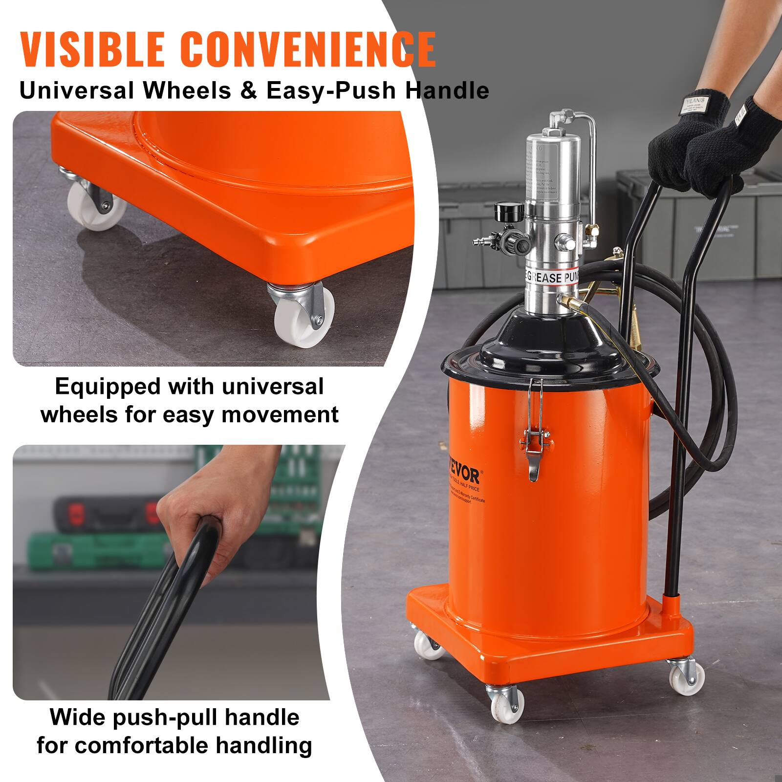 VISIBLE CONVENIENCE  
Universal Wheels & Easy-Push Handle  

Equipped with universal wheels for easy movement  

Wide push-pull handle for comfortable handling