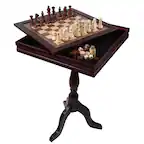 Front. GSE Games & Sports Expert - Wooden 3-in-1 Chess Checkers Backgammon Table, Chess Checkers Backgammon Combo Game Set.