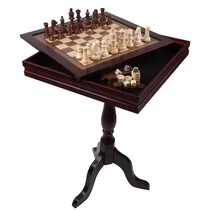 Front. GSE Games & Sports Expert - Wooden 3-in-1 Chess Checkers Backgammon Table, Chess Checkers Backgammon Combo Game Set.