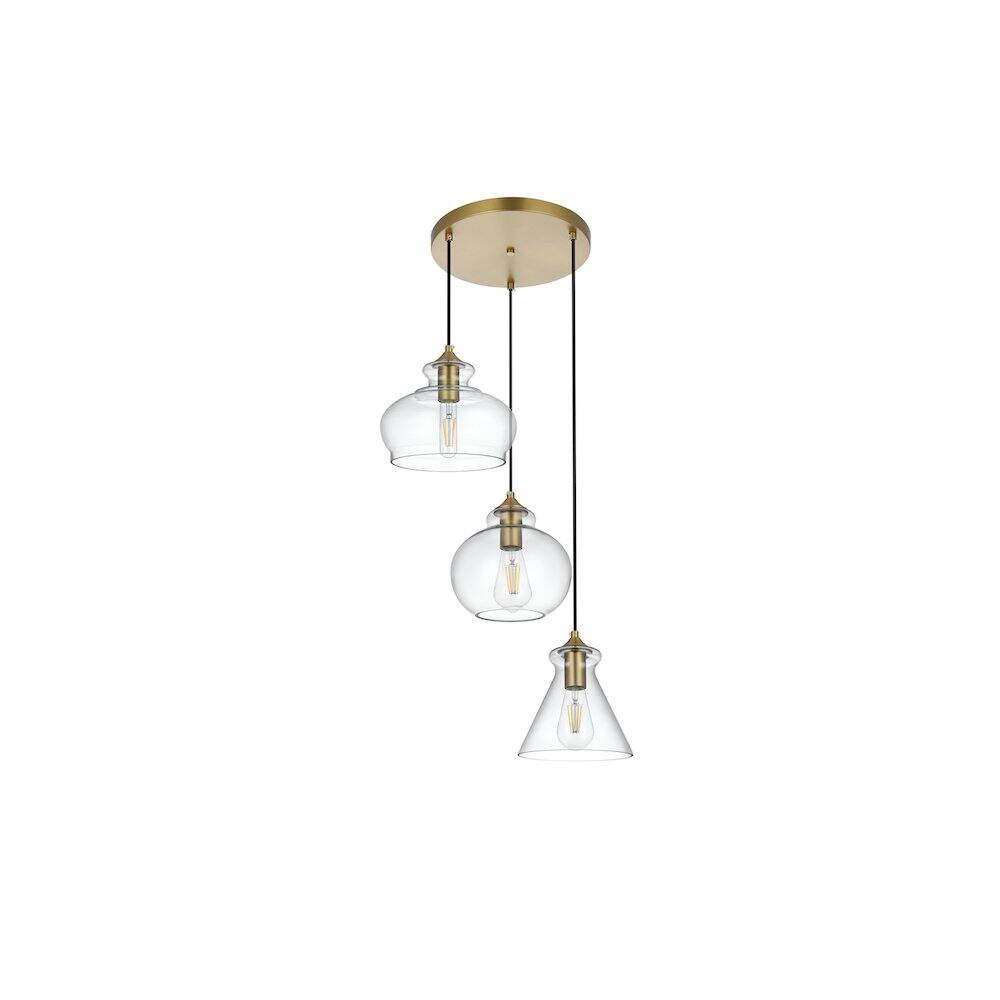 Angle. Living District - Destry 18.5 Inch Pendant Clear Shade in Satin Gold - Satin Gold And Clear.