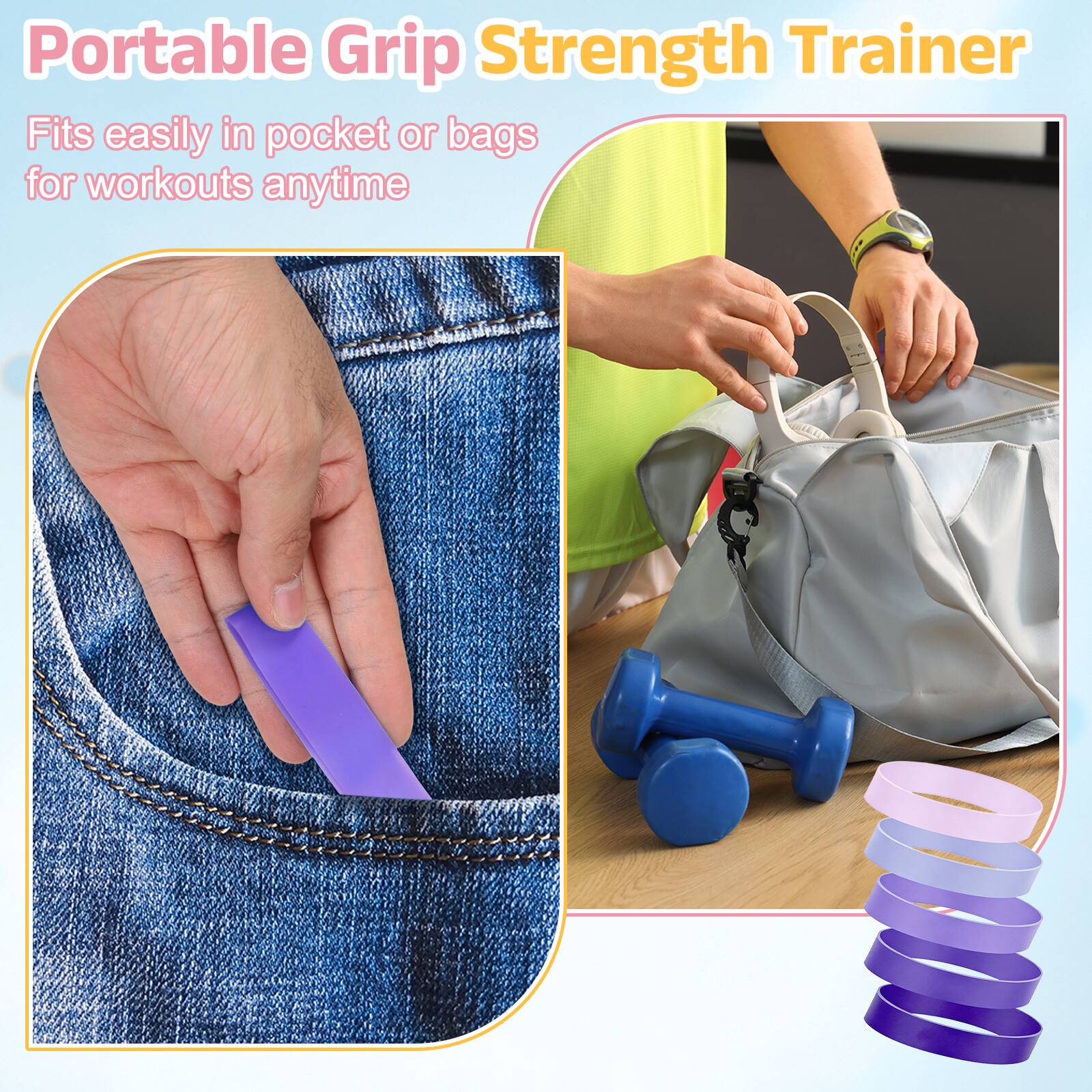 Portable Grip Strength Trainer  
Fits easily in pocket or bags for workouts anytime