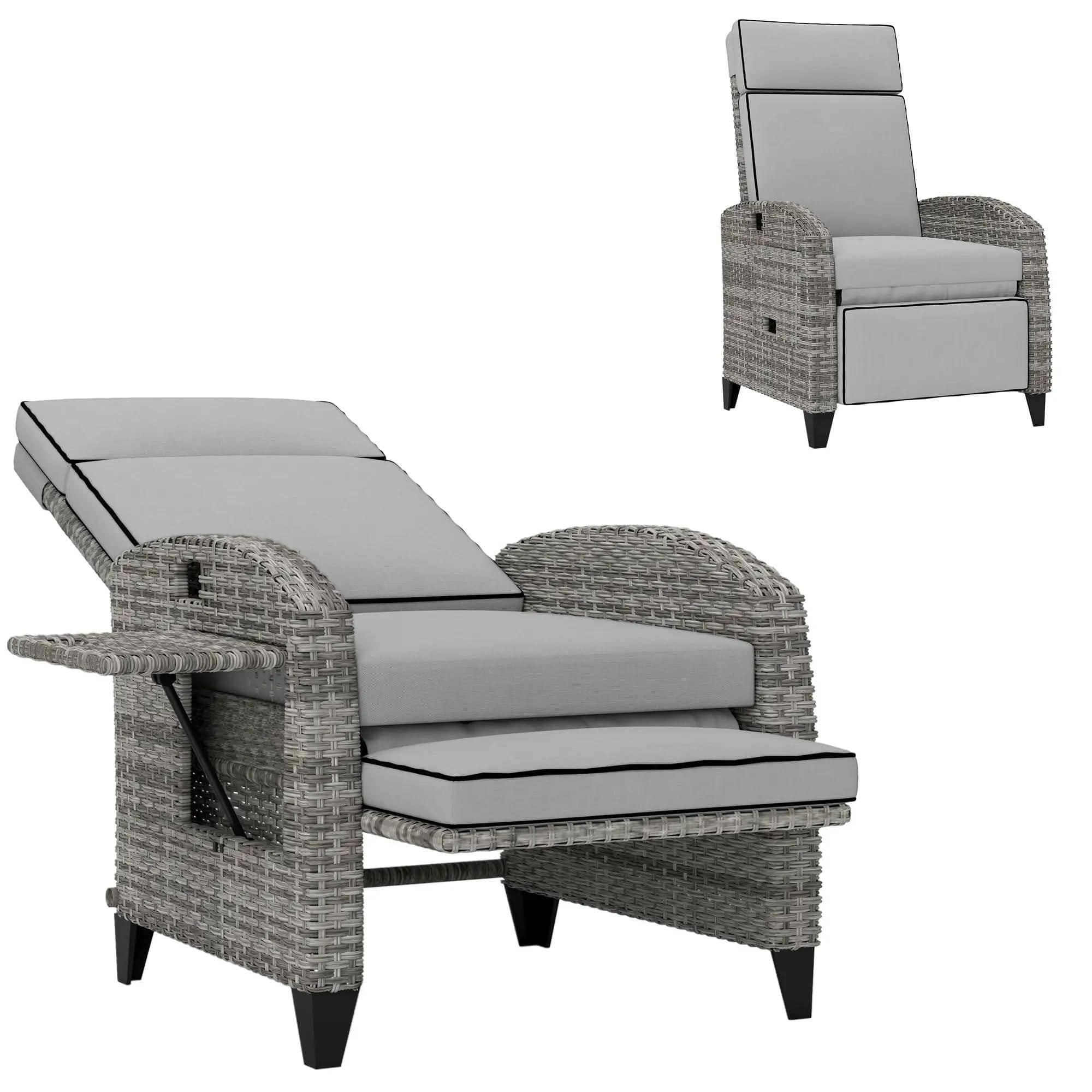 Resenkos - Adjustable Lounge Chair With Cushions, Reclining Patio Seat, Relaxation In Ambience - Gray