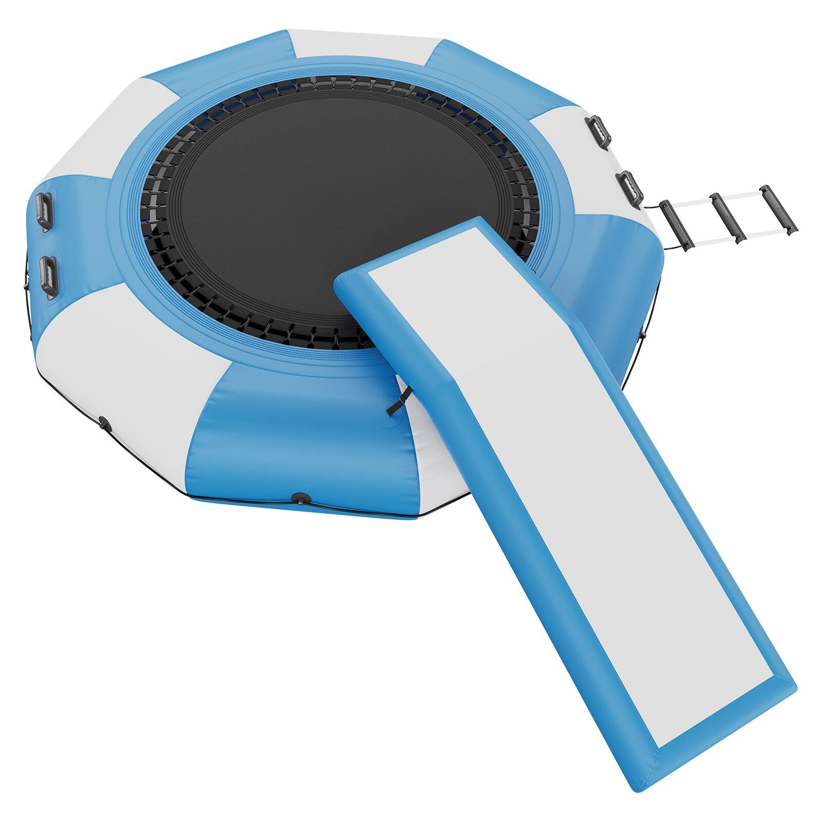 Alt View 5. VEVOR - Inflatable Water Bouncer, 10ft Recreational Water Trampoline, Portable Bounce Swim Platform with Slide, 3-Step Ladder - Blue, white.