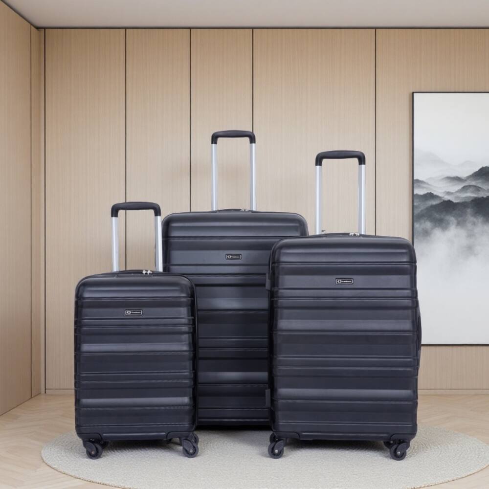 Angle. BreeBe - Expandable 3 Piece Luggage Sets PC Lightweight & Durable Suitcase with Two Hooks, Spinner Wheels, TSA Lock - Black.