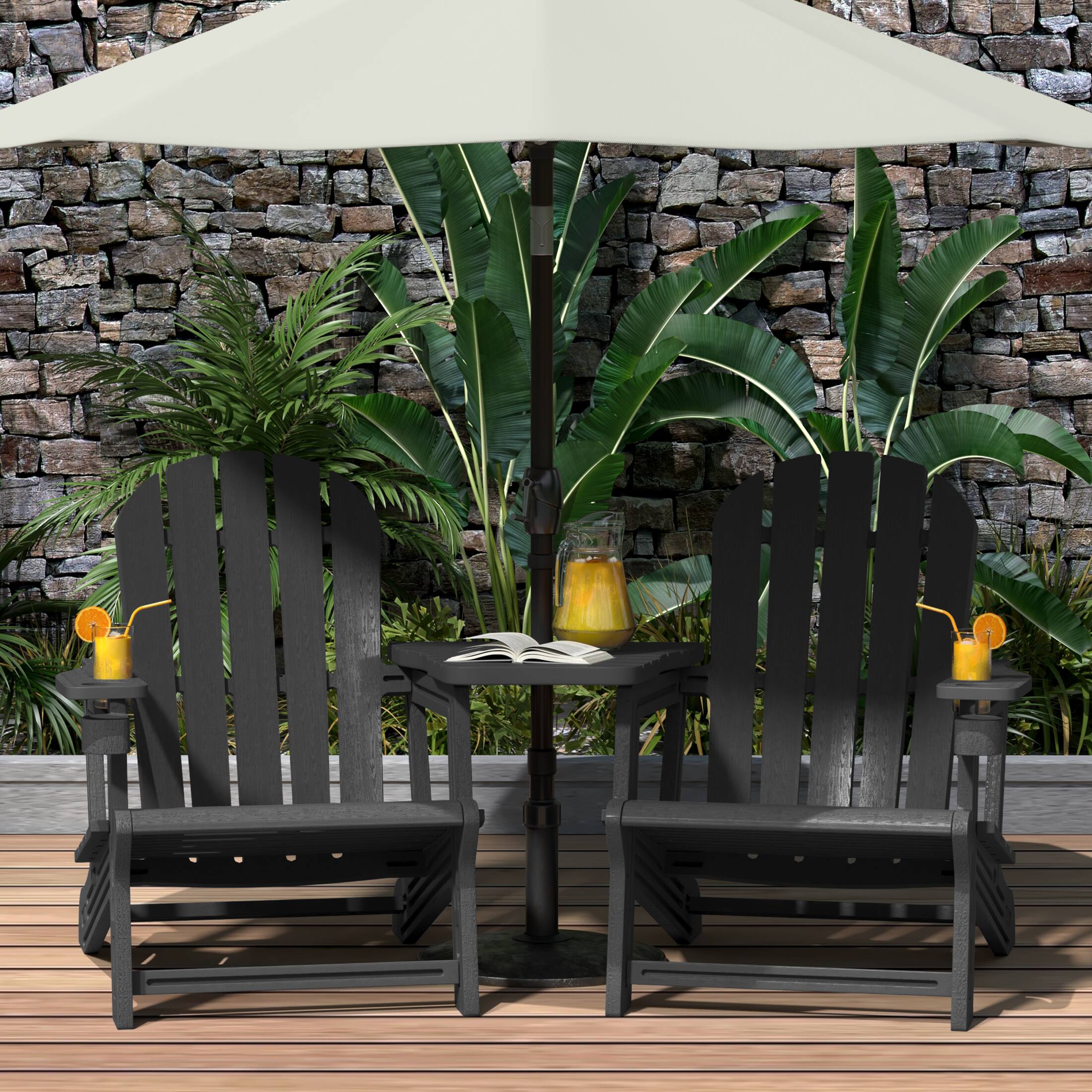 Angle. WestinTrends - WestinTrends Azura Outdoor HDPE Adirondack Chairs With Connecting Table Tray (Set of 2) - Black.