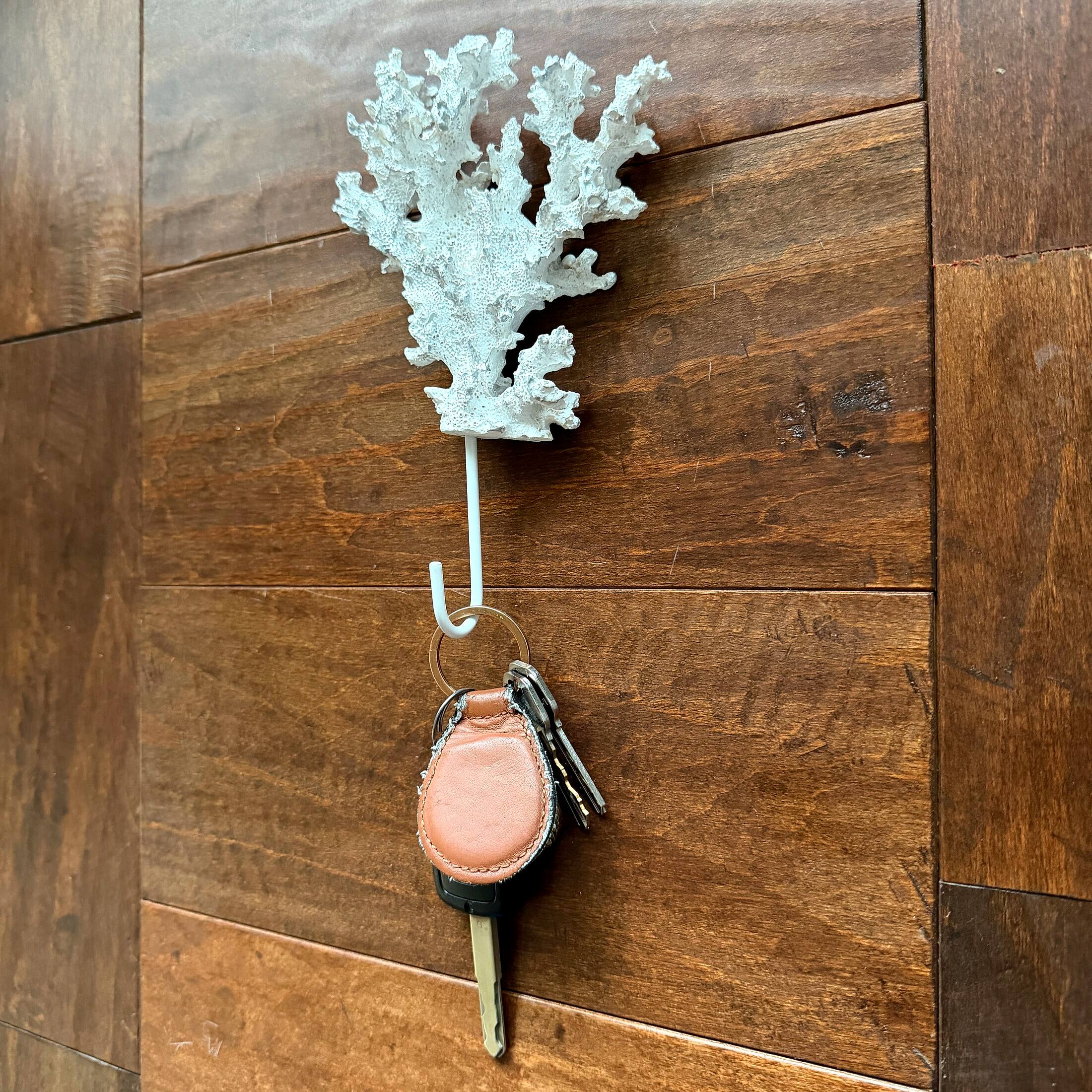 Alt View 5. Fancy That - Decorative Coral Wall Hook White Silver 7.25 in Resin Metal Key Hook - White.