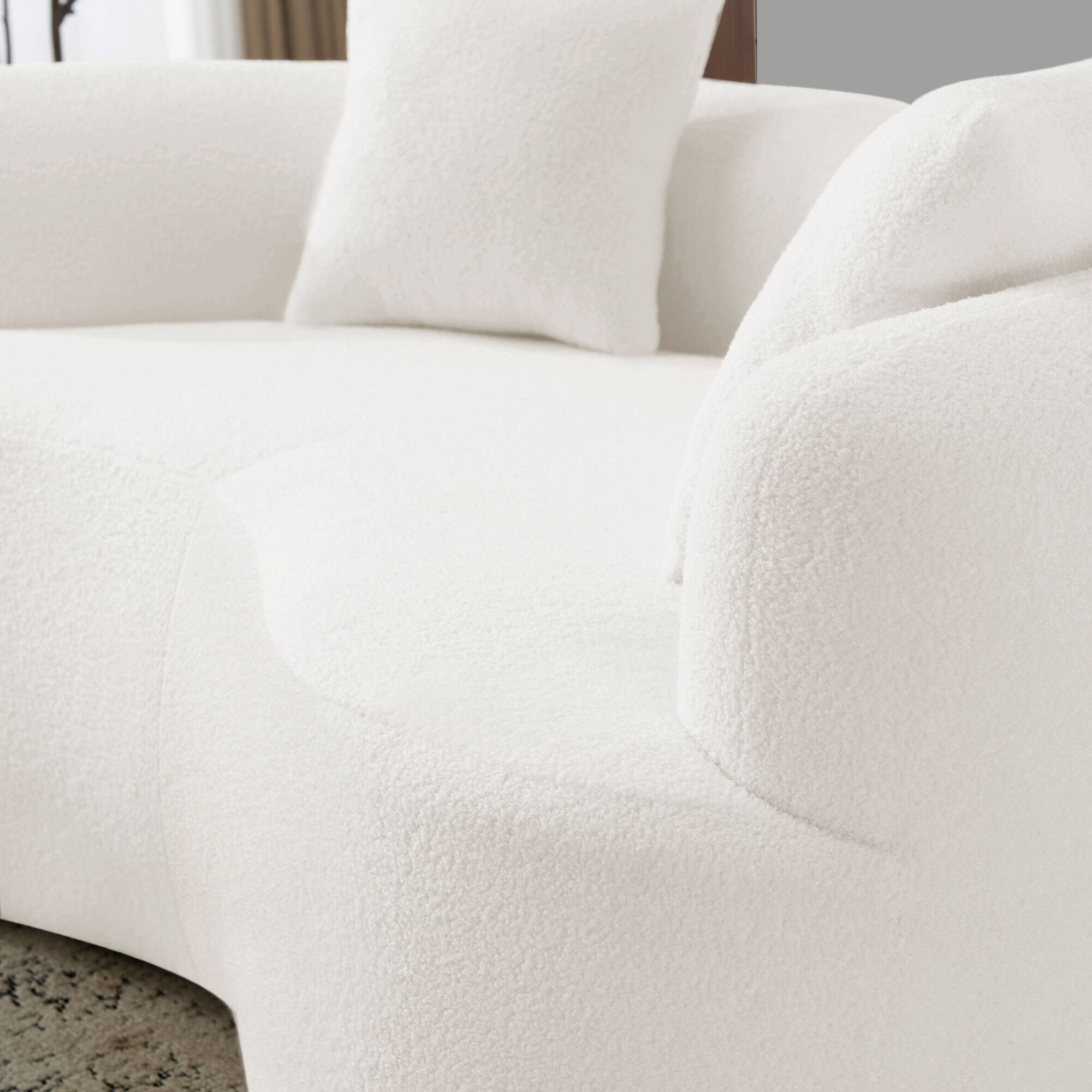 Alt View 8. GOODSILO - Modern Curved Loveseat Sofa with Teddy Velvet Fabric for Small Spaces and Apartments - White.