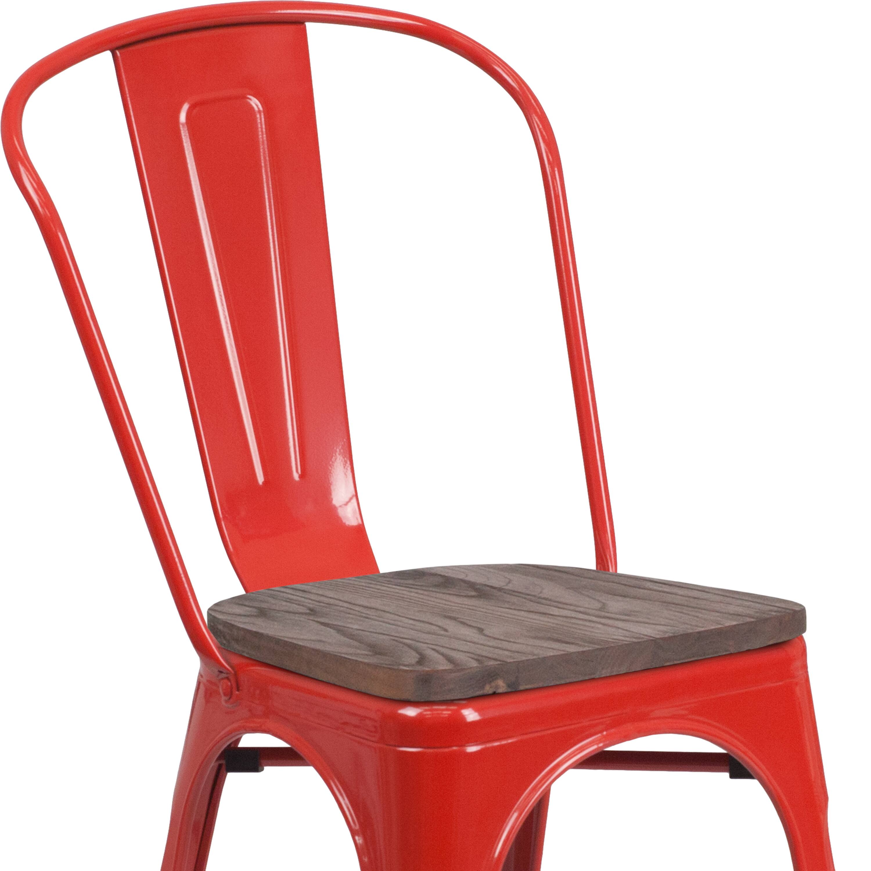 Alt View 7. Emma + Oliver - Colorful Metal Stackable Dining Chair with Wood Seat - Red.