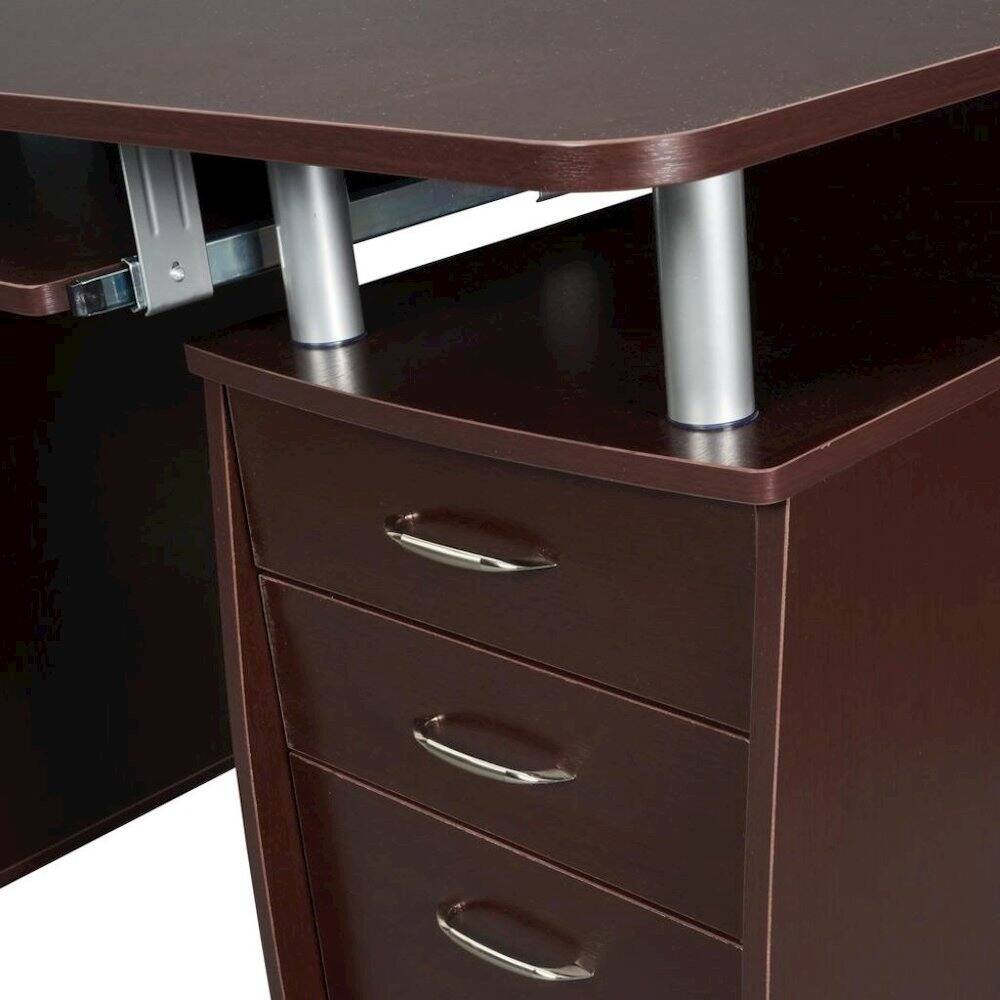 Alt View 6. FurniFact - Brown Home Office Desk with Storage 2 Drawers - Brown.