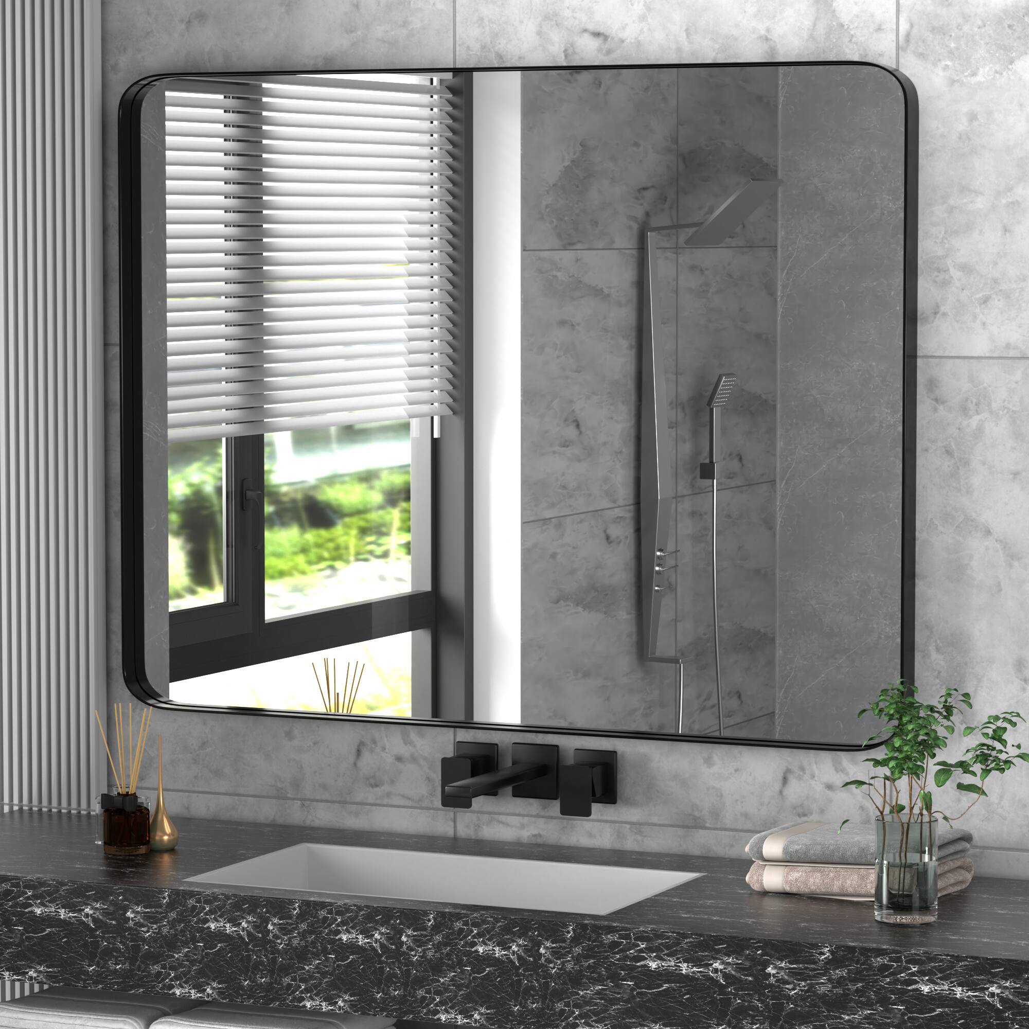 Alt View 1. PAIHOME - Classic Stainless Steel Rectangular Wall Mirror - High-Strength Tempered Glass Bathroom Mirrors Modern Mirror - Black-24x36 Inch.