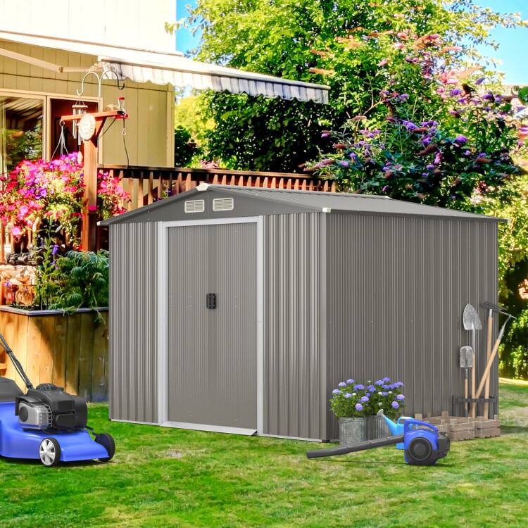 Left. SlickBlue - Durable Galvanized Steel Garden Storage Shed for Tools and Equipment - Grey.