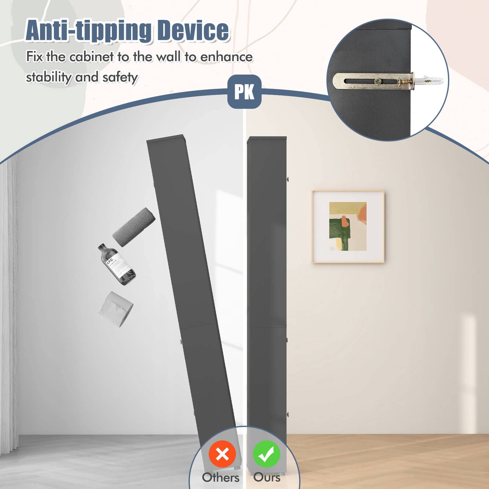 Anti-tipping Device  
Fix the cabinet to the wall to enhance stability and safety  

PK  

Others  
Ours