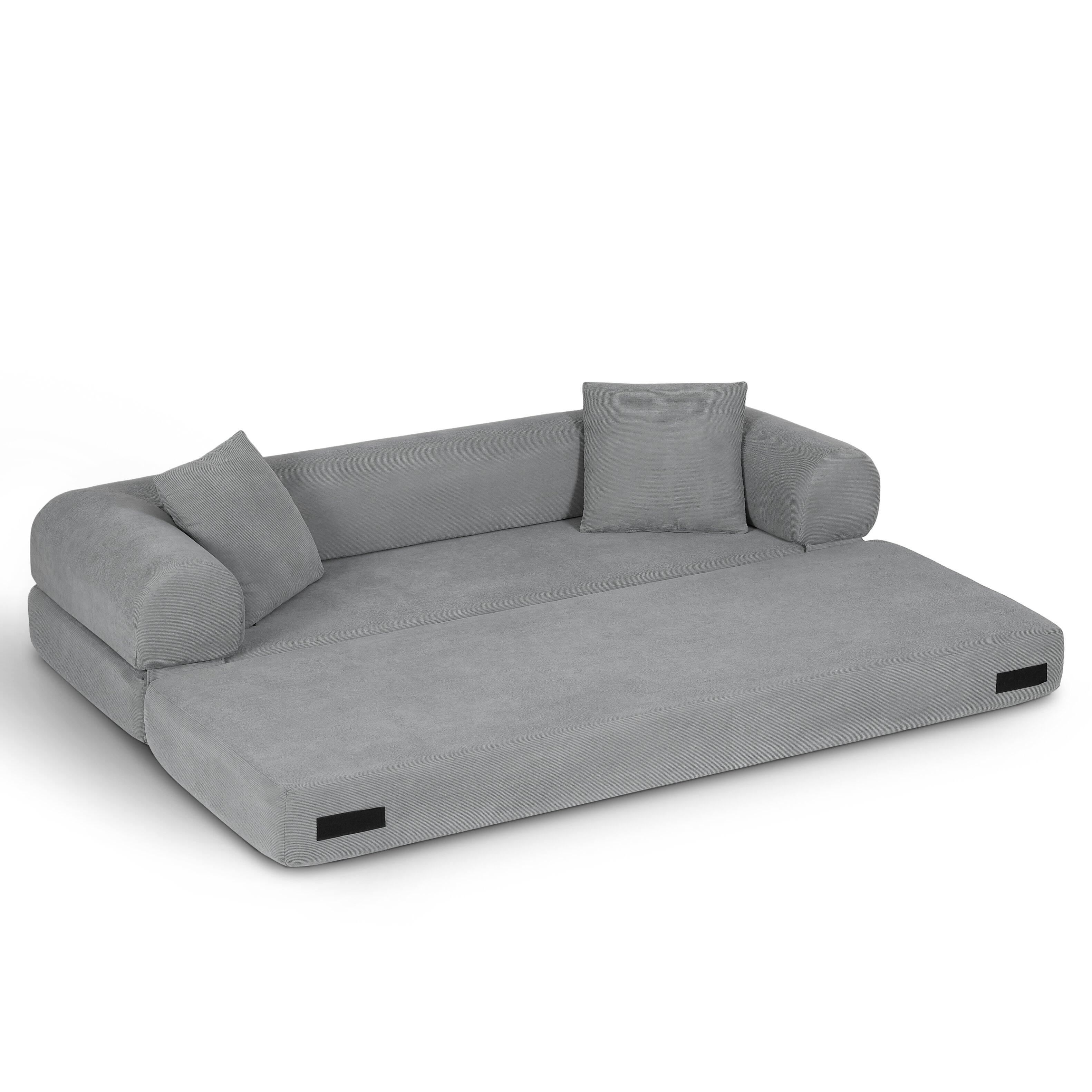 Back. Loheer - Loheer Queen Sleeper Sofa Bed, 80 Inch Corduroy Convertible Fold Out Couch with Storage, Boneless Couch in a Box - Light Gray.