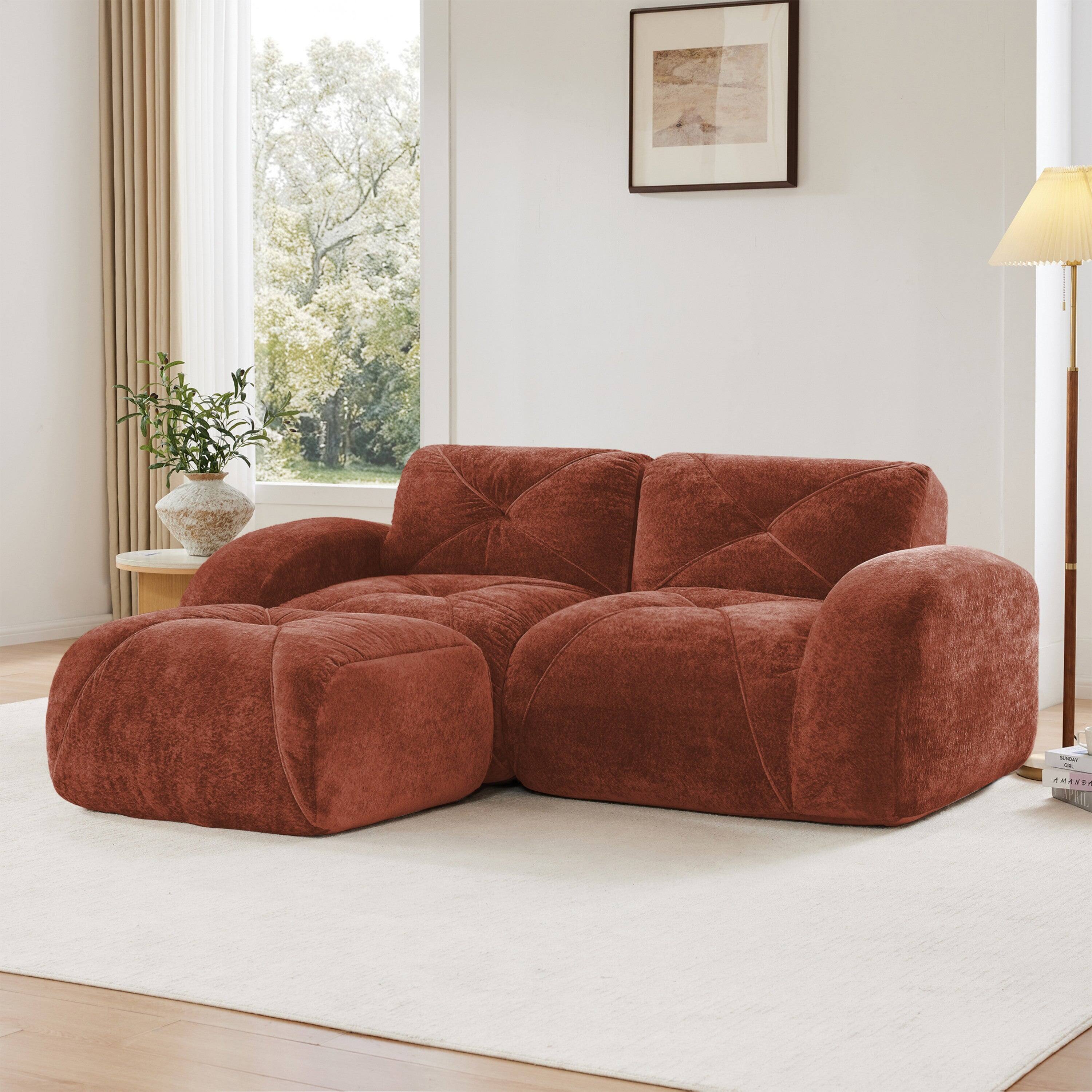 Alt View 2. Boyel Living - L Shaped Boneless Sofa with Ottoman Soft Velvet Tufted No Assembly Bedroom Lounge Red and Brown - Red.