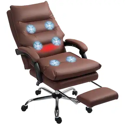 Front. Vinsetto - Microfibre Executive Massage Office Chair, Computer Desk Chair, Heated Reclining Chair with Footrest - Coffee.