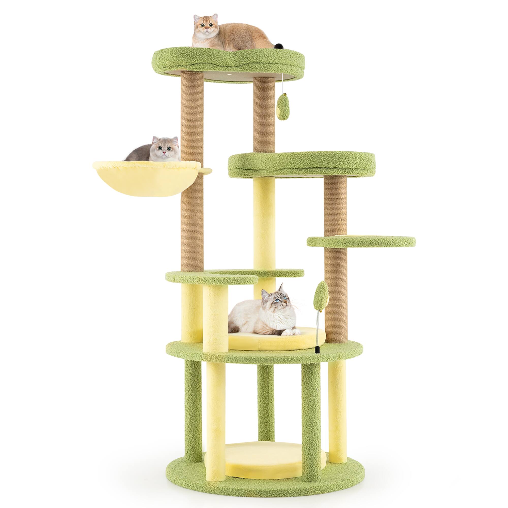 Alt View 9. Gymax - Gymax Multi-level Cat Tree w/ Wide Perch Rotatable Basket Removable Soft Cushions - Green.