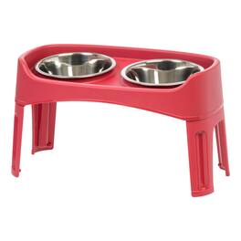 IRIS USA - Elevated Dog Bowls, Adjustable Height, 2 Thick 64 oz Stainless Steel Bowls - Red