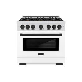 ZLINE - Autograph 36 in. Select Dual Fuel Satin Steel Range w/ White & Black Accents (HDRSZ-WM-36-MB) - White Matte