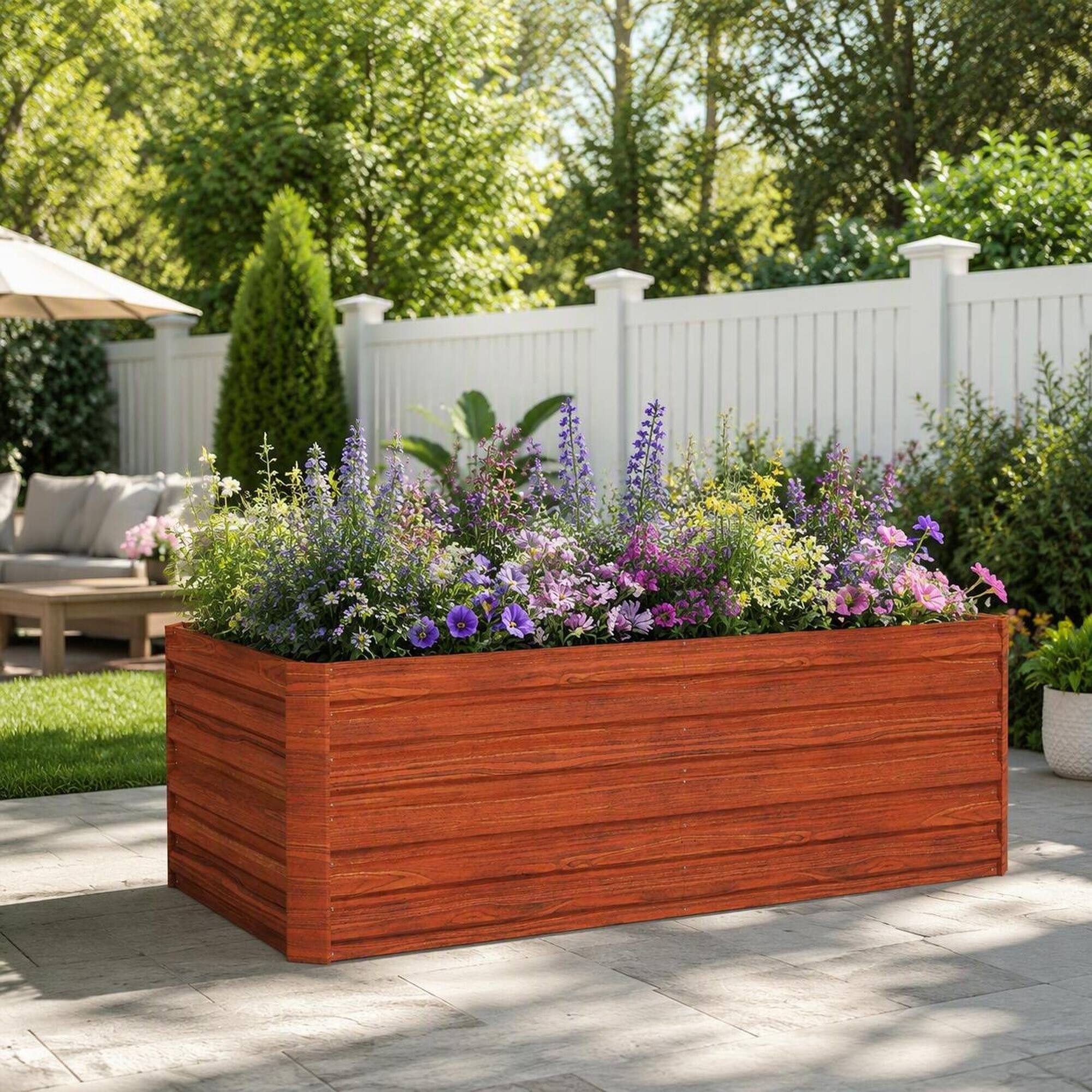 Back. RYHNUYNE - Galvanized Raised Garden Bed Kit 6x3x2 ft Tall Metal Planter Box for Vegetables Flowers Herbs, Dark Brown - Brown.